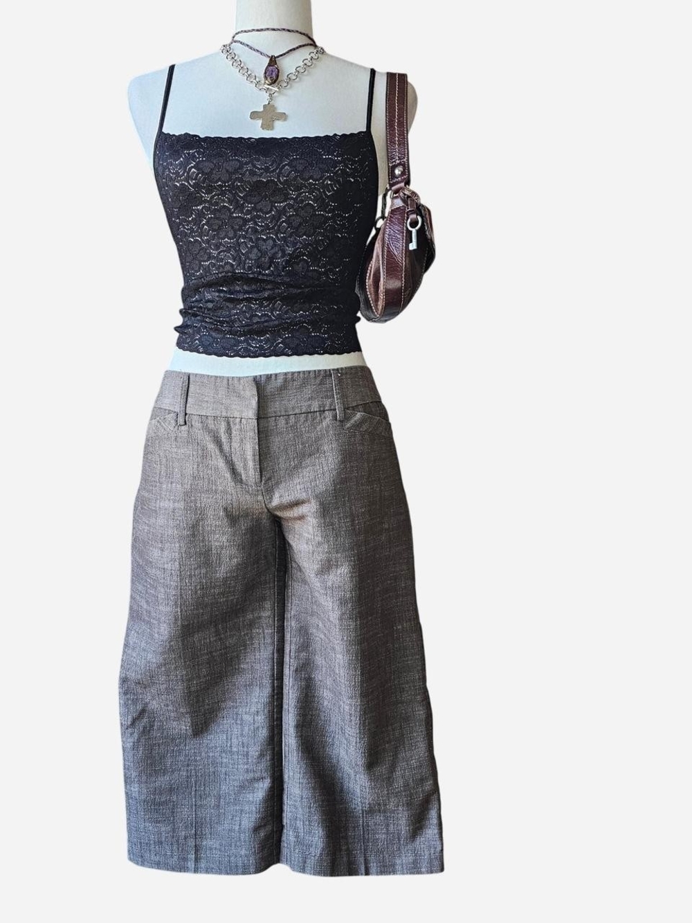 Y2k Bwear Brown Gray Wide-Leg Cropped Capris - Size 7